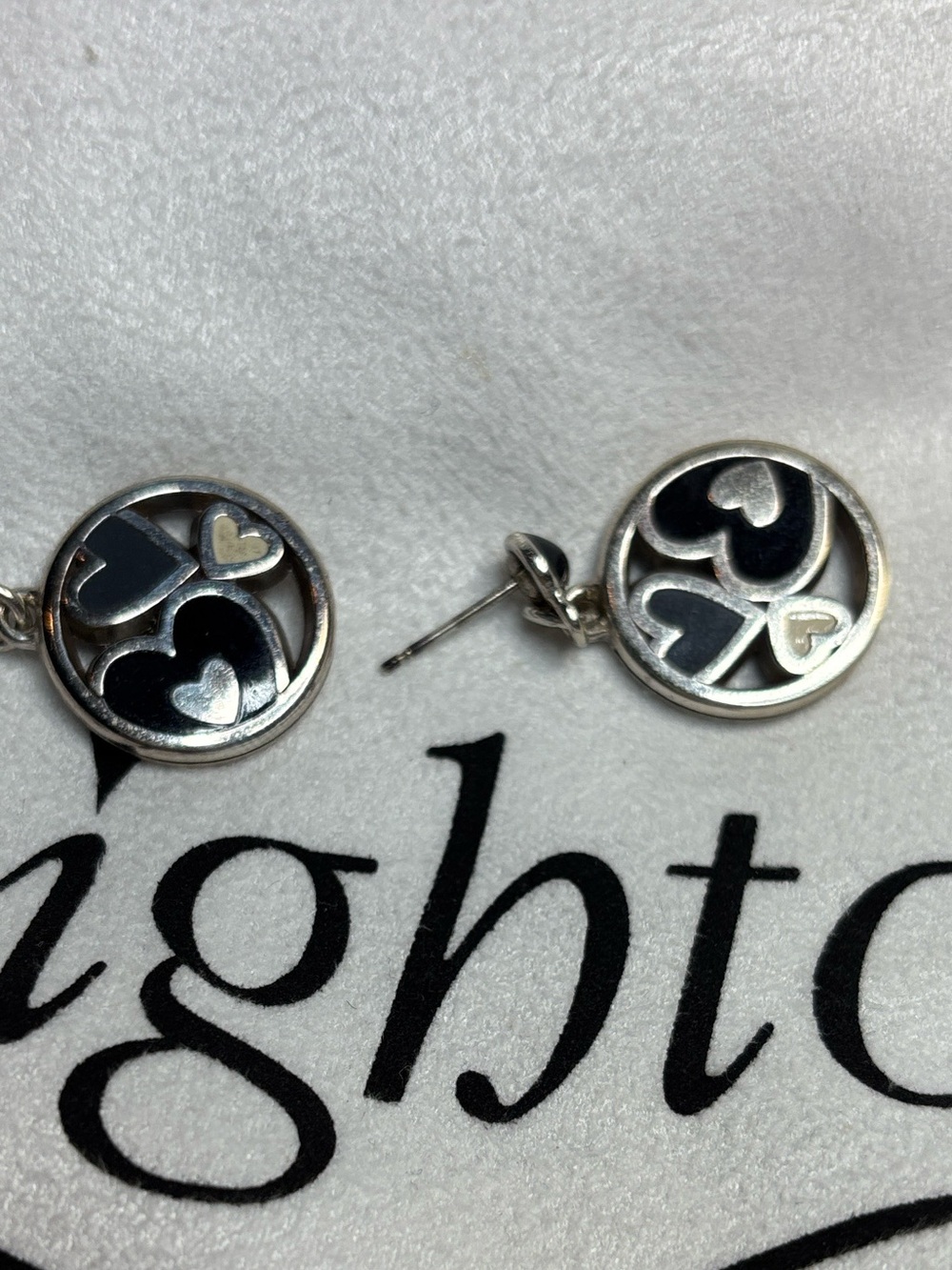 Brighton Silver-Tone Black Enamel Heart Circle Drop Earrings Tempest